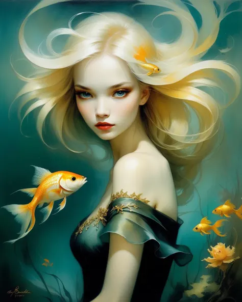 illustration by Anne Bachelier, a girl sasha luss , golden fish, <lora:add-detail-xl:2>, <lora:Randommaxx_merge_v1.1_lora_fp16:1,5>