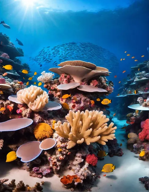 A coral reef teeming with marine life