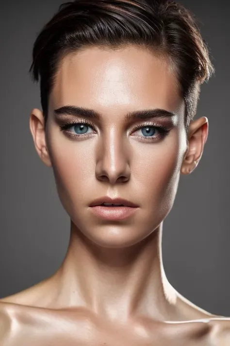 vnk, full color portrait of woman, (oiled shiny skin:1.0), (undercut hair:1.0), closeup,
masterpiece, best quality, sharp focus, 8k highres, ultra-detailed, rim light, (grey background:1.0),
 <lora:CR-VanessaKirby-frankyfrank2k:1.1>