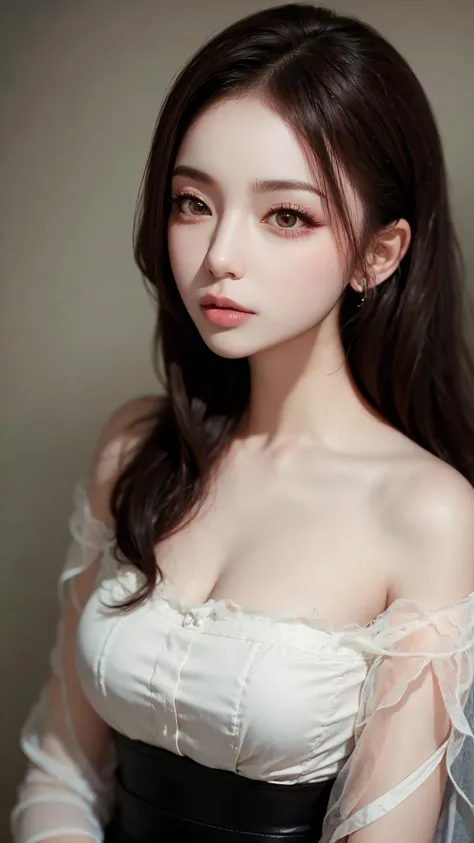 Sweet girl dress2,dress, ((cowboy shot)), (realistic), fashi-girl, red lips, mature female, makeup, leaning forward, (Surrealistic + pure), exquisite beautiful eyes, HD quality, Dynamic tilt, High nose, Flare effect, realistic details, Official art, Masterpiece, Unity 8k wallpaper, beautiful masterpiece, Top quality, Radiant skin, cinematic lighting, sweet and cute, long brown hair, curly hair, warm tones, high color saturation