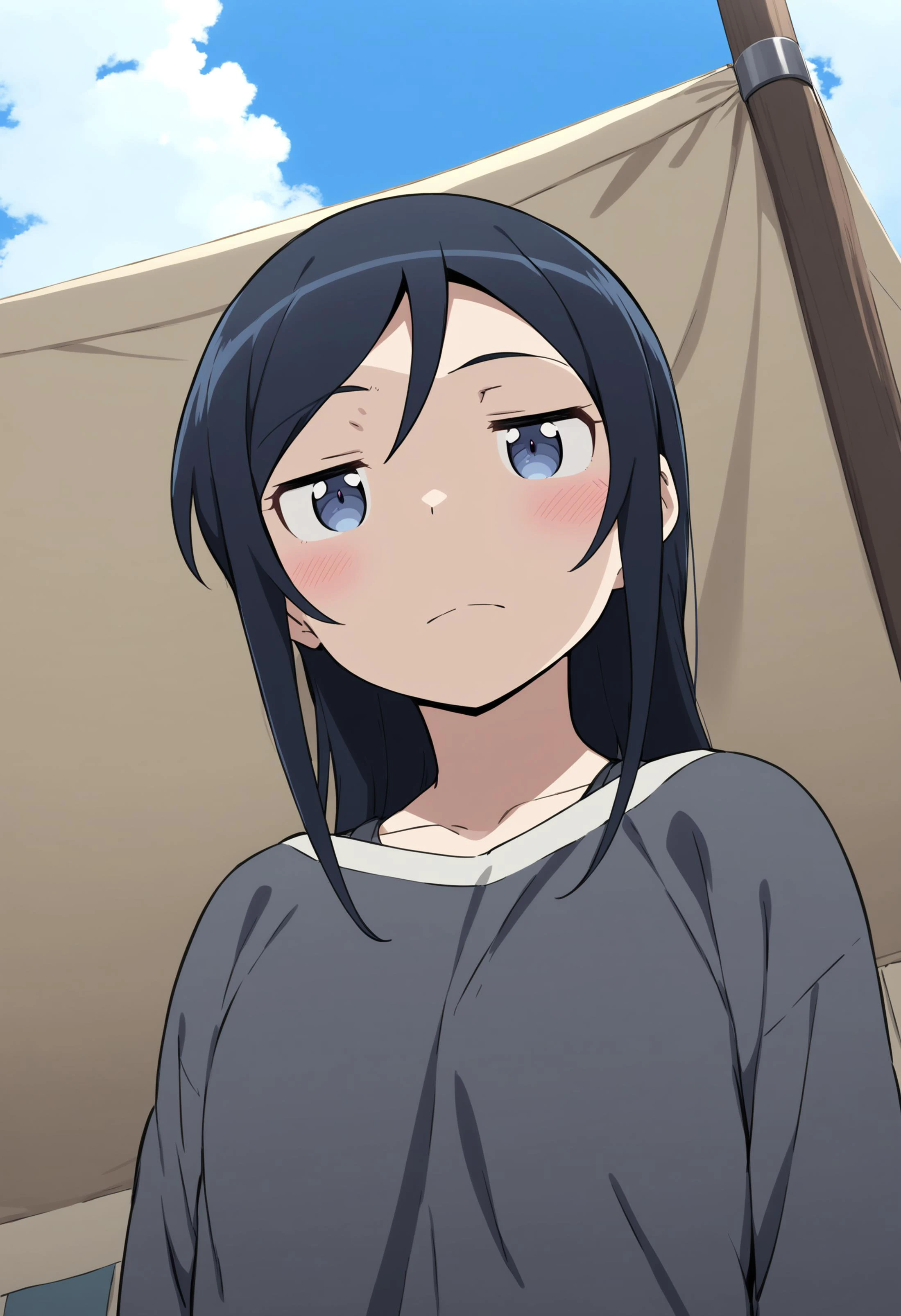 1girl, aragaki ayase ,ore no imouto ga konna ni kawaii wake ga nai ,<lora:ayase_XL_v9:0.8>,blue eyes,blue hair, long hair,solo,
<lora:jitome_AXL30_v09a:2>
from below, portrait, looking at viewer,encampment, closed mouth,
best quality, very aesthetic, absurdres,
