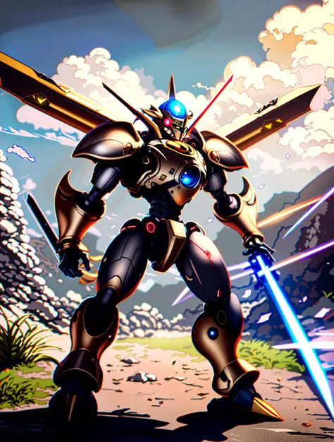 ultrarealistic, 8k, hires,
cinematic lighting, realistic shadows, detailed textures, dynamic lighting, super cute,
Medabot, full body, black and gold, warrior, spiked armor, complex, sword, laser cannon,
<lora:MedabotLoraV1TrainedTest:1>