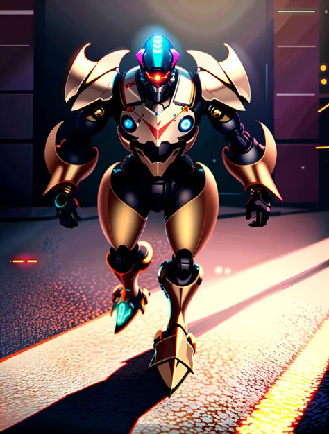 ultrarealistic, 8k, hires,
cinematic lighting, realistic shadows, detailed textures, dynamic lighting, super cute,
Medabot, full body, black and gold, warrior, spiked armor, complex, 
<lora:MedabotLoraV1TrainedTest:1>