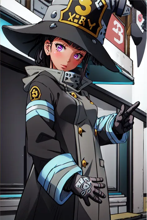 (masterpiece, best quality),  intricate details,
<lyco:GoodHands-beta2:0.8>
1girl,   <lora:maki_oze_ver1.0:0.8> maki oze, black hair, purple eyes, ponytail, medium hair, medium breasts, 
 black coat, gloves, long sleeves, blue lines, hat, witch hat,