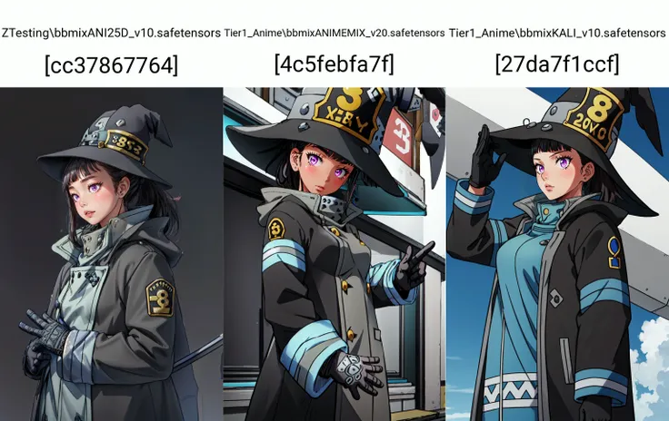 (masterpiece, best quality), intricate details,
<lyco:GoodHands-beta2:0.8>
1girl, <lora:maki_oze_ver1.0:0.8> maki oze, black hair, purple eyes, ponytail, medium hair, medium breasts,
black coat, gloves, long sleeves, blue lines, hat, witch hat,