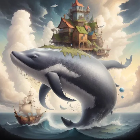<lora:StackedCityAI:1> ,StackedCityAI, whale,solo, from side,