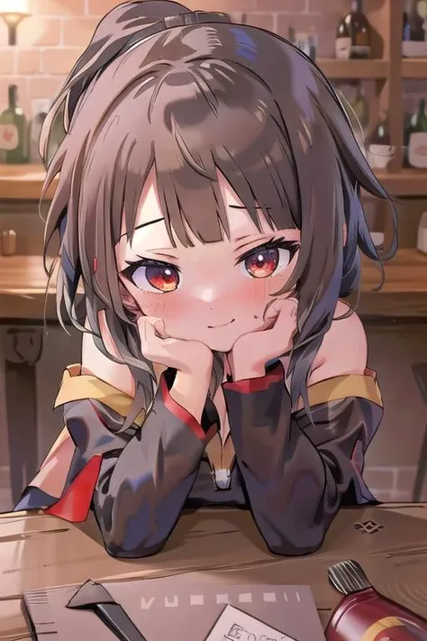 masterpiece,ultra detail,best quality,1girl,petite,fantasy bar,megumin,table,POVadoring <lora:POVadoring:0.8>close up