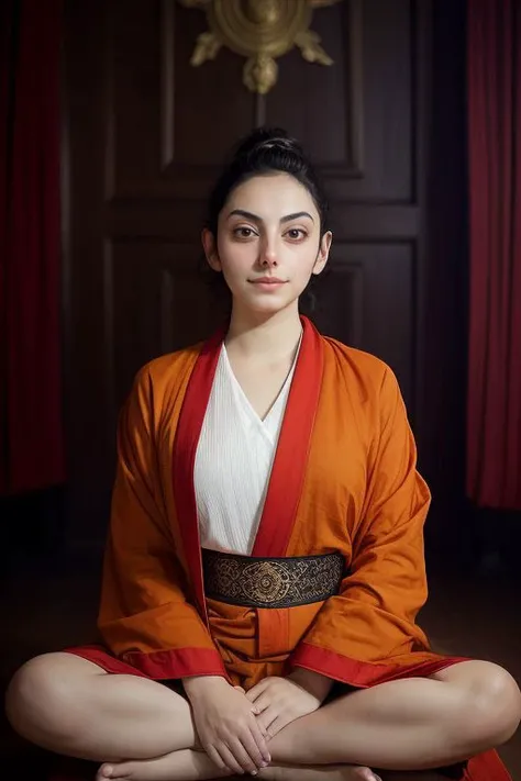 DEN_shiftymine_OF,
a Buddhist monk sitting outside and meditating in a Buddhist monastery wearing orange Buddhist robes, Buddhist, tranquillity, peace,
bokeh, f1.4, 40mm, photorealistic, raw, 8k, textured skin, skin pores, intricate details <lora:epi_noiseoffset2:1>, epiCRealism, <lora:ClothingAdjuster3:-1.0>