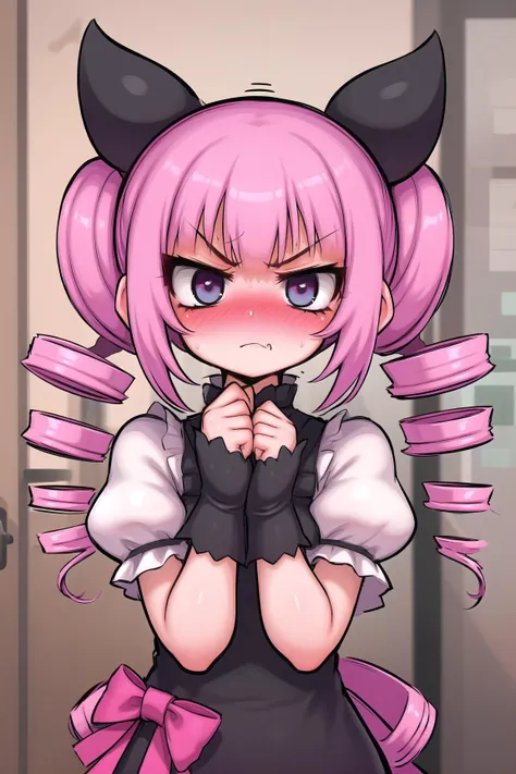 1girl, pink hair, (nose blush:1.2), twin drills, angry <lora:alexi:1>