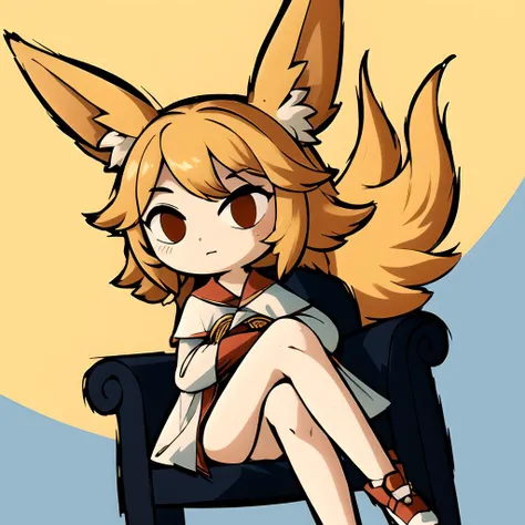 masterpiece, best quality, flareon, chibi, 1girl, white outline, young woman, white sleeves, deteriorating, autumn, legs crossed, <lora:WindWakerLora-40:0.8>