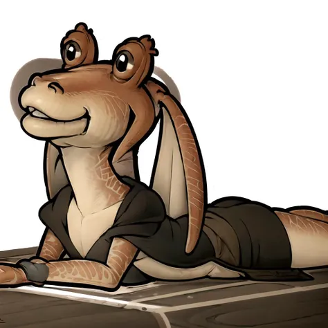 masterpiece, best quality, jar jar binks, chibi, 1girl, white outline, young woman, mortarboard, distinctive, farm, lying on stomach, <lora:jarJarBinksGunganStar_v3:0.6> <lora:PaperMarioLora-40:1.3>