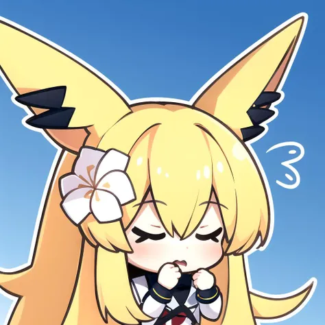 masterpiece, best quality, jolteon, chibi, 1girl, white outline, young woman, hair flower, hyper-creative, desert, shushing, <lora:PaperMarioLora-40:0.6>