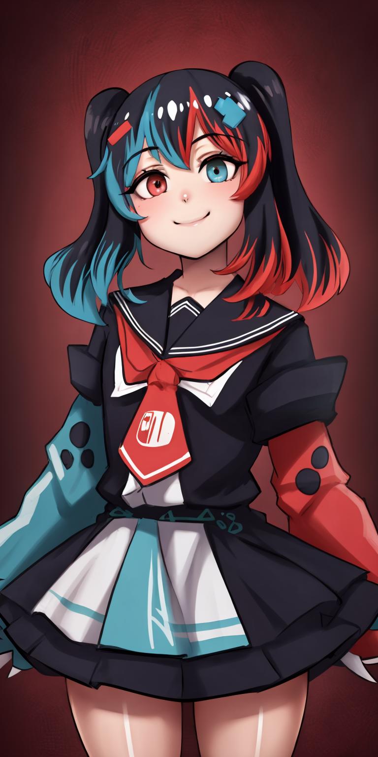 A cartoon girl with red hair and blue eyes in a black dress - SeaArt AI