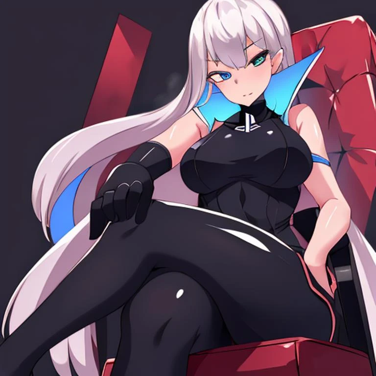 Highly detailed, High Quality, Masterpiece, beautiful, playstation-chan, <lora:Playstationchan:0.7>, sexy, alluring, attractive, hot, enchanting, seductive, sitting on throne, (detailed face and eyes:1.3), crossed legs, from_below, foreshortening, <lora:StyleAztoDioLoRA:0.6>