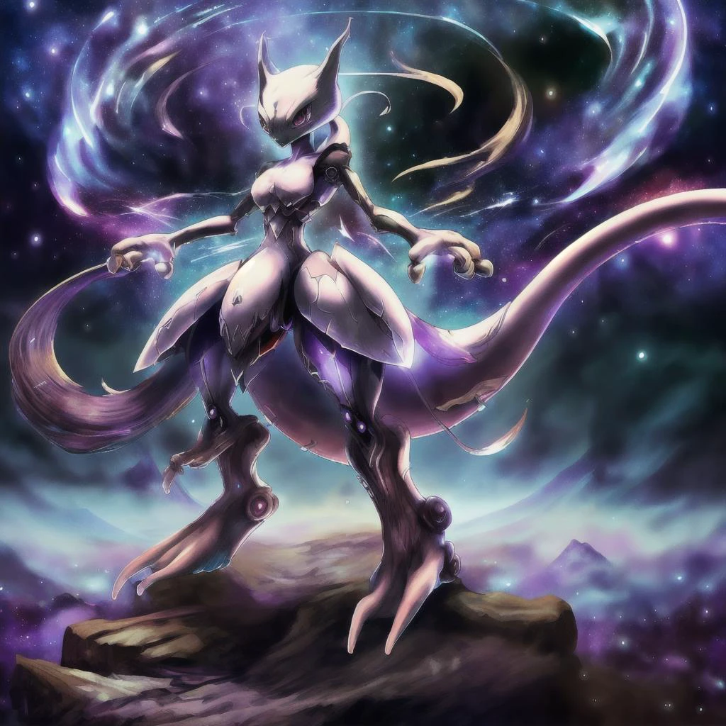 masterpiece, best quality, Mewtwo, pokemon_creature, non-human, <lora:Char - Mewtwo:0.6>, Beautiful Art Style, 1girl, young woman, nightcap, intellectual, cosmic, outstretched handinterlocked fingers, <lora:CerberusV1:0.8>, 1nf3rnalAI, <lora:HorrorBundleAIV4:0.8>