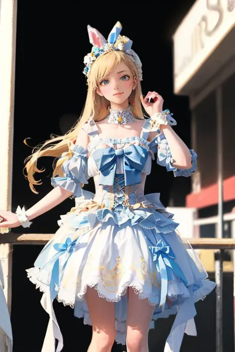 1girl, solo,mix4, (realistic:1.1), (photorealistic:1.1), (masterpiece:1.1), (best quality:1.1), ultra detailed, looking at viewer, smile,sweet_lolita,standing , natural lighting, depth of field, (pureerosface_v1:0.8), amusement park in the background,(night),
<lora:sweetLolita_v10:0.7>
