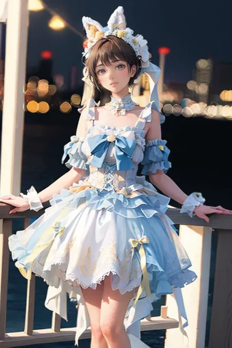 1girl, solo,mix4, (realistic:1.1), (photorealistic:1.1), (masterpiece:1.1), (best quality:1.1), ultra detailed, looking at viewer, smile,sweet_lolita,standing , natural lighting, depth of field, (pureerosface_v1:0.8), amusement park in the background,(night),
<lora:sweetLolita_v10:0.7>