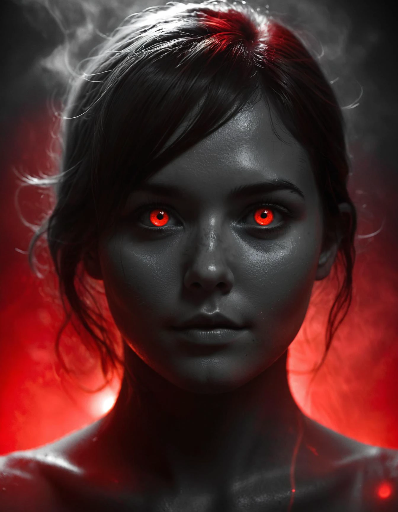 glowing eyes, (hard silhouette), (selective color:1.2), (red:1.2), (grey colorscale:1.2), chiaroscuro, particle effects, glowing light, mist, volumetric lighting, <lora:MJ52:0.4>, <lora:xl_more_art-full_v1:0.3>, <lora:RMSDXL_Photo:0.6>, <lora:great_lighting:4>, <lora:aesthetic:4>, <lora:RMSDXL_Enhance:2>