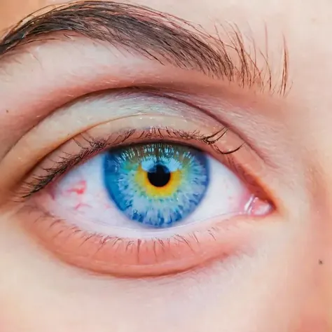 heterochromia eyes of a , reflection of clouds, extreme close up of an eye