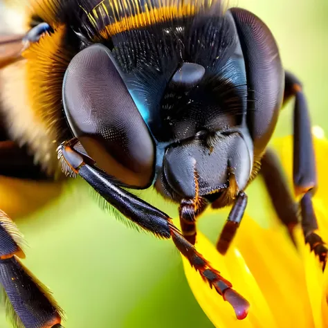 bee on a flower, extreme close up, masterpiece