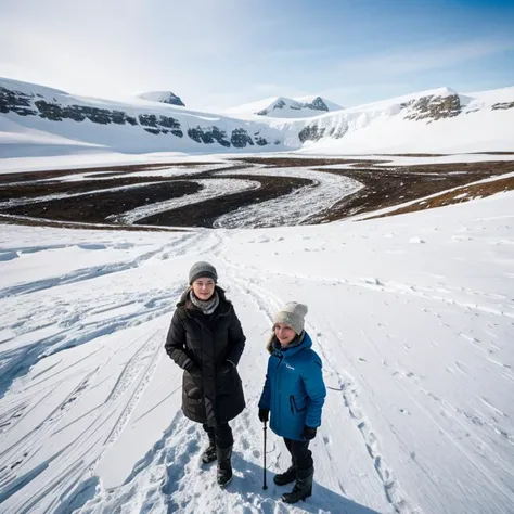 1girl, landscape, dynamic background, 8k, UHD, hyperreal_detailed, hyerrealistic, raw photo, out of focus, Woman discovers ancient architecture in cold Antarctica, Snow-covered fields, delicate details of architecture, and futuristic design.