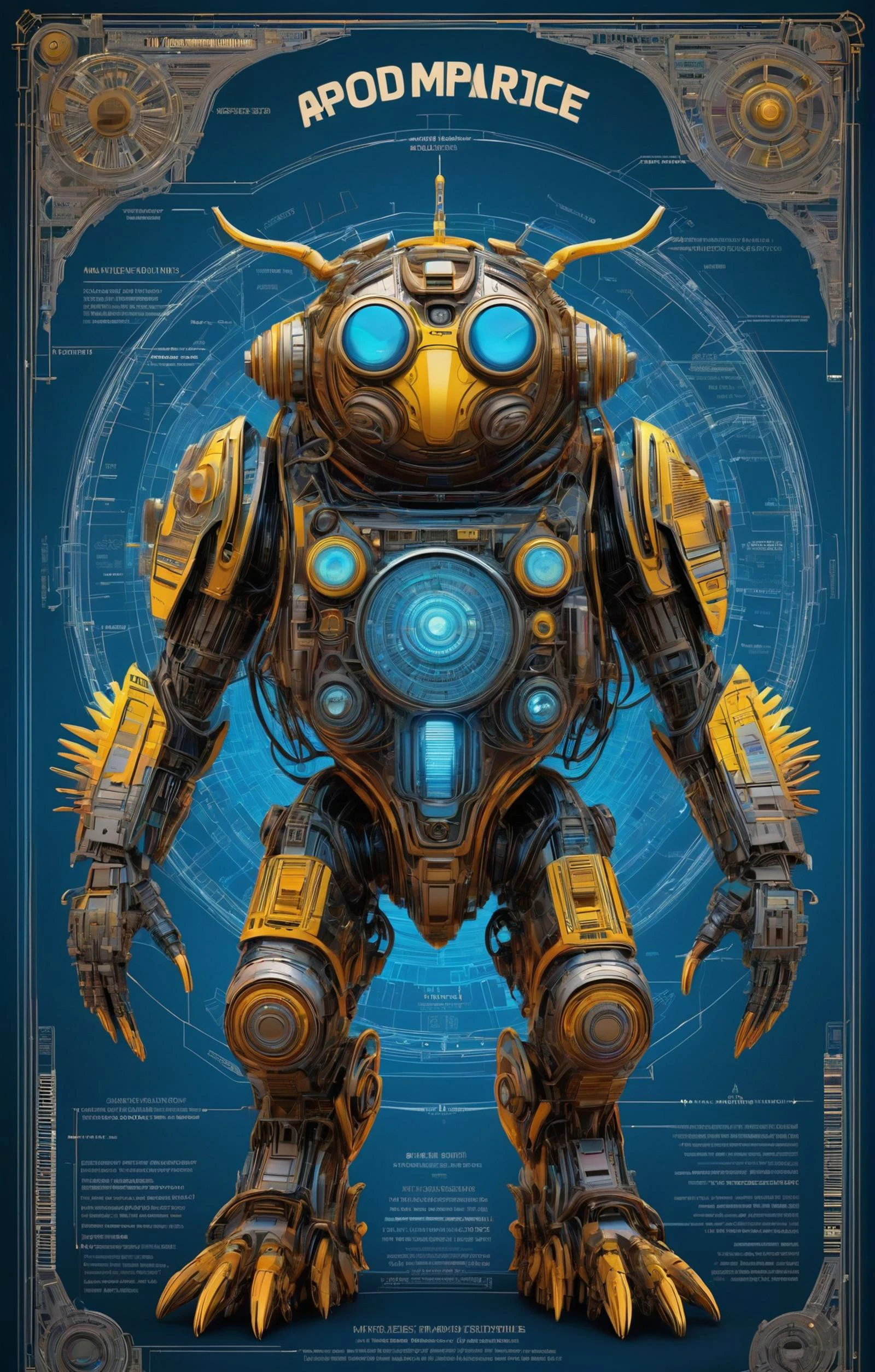 Typographic art of Post-Apocalyptic aesthetic, a detailed blueprint of a fantastical creature unlike anything seen before, bright colors, stunning detailed background. dark and moody, a mesmerizing blend of light and shadow. masterpiece, absurdres, intricate details, Stylized, intricate, detailed, artistic, text-based