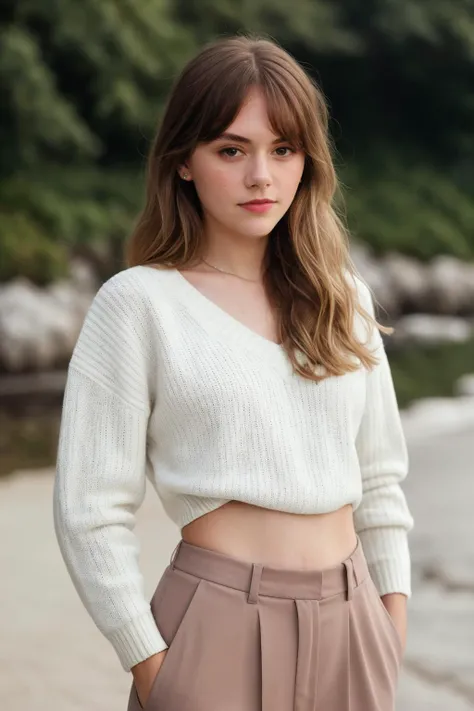 loraemjones,sweater ,fine - art photography, soft portrait shot 8 k, mid length, ultrarealistic uhd faces, unsplash, kodak ultra max 800, 85 mm, intricate, casual pose, centered symmetrical composition, stunning photos, masterpiece, grainy, centered composition, (sharp face:1.2) <lora:loraemjones:0.95>