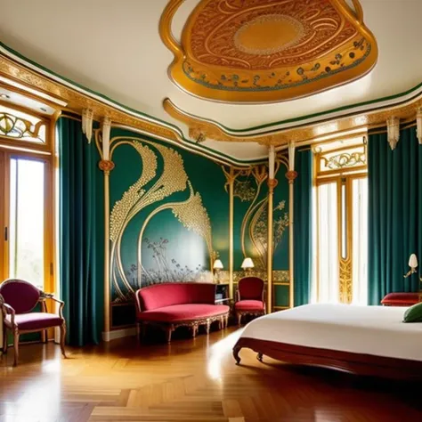 <lyco:SD1.5_art_nouveau_interior_design_Sa_May:1.0>  art nouveau interior design of bedroom