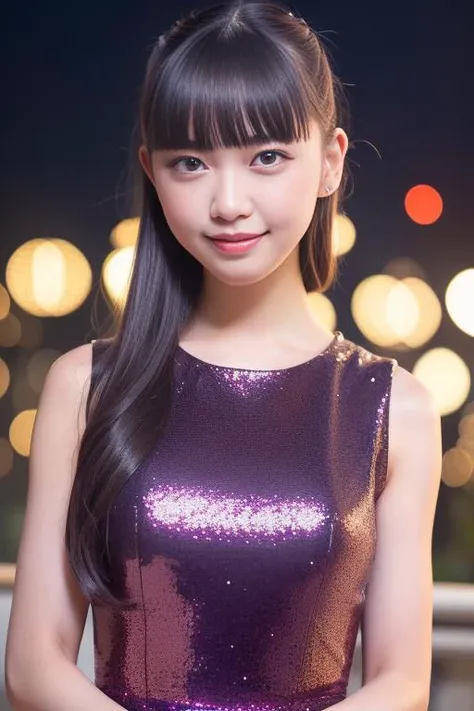 1girl,(wearing a sleeveless glittery evening dress:1.2),(RAW photo, best quality), (realistic, photo-realistic:1.4), masterpiece, an extremely delicate and beautiful, extremely detailed, 2k wallpaper, Amazing, finely detail, extremely detailed CG unity 8k wallpaper, ultra-detailed, highres, soft light, beautiful detailed girl, extremely detailed eyes and face, beautiful detailed nose, beautiful detailed eyes,cinematic lighting,city lights at night,perfect anatomy,slender body,smiling , <lora:momiyamahimeri_lora:0.8>