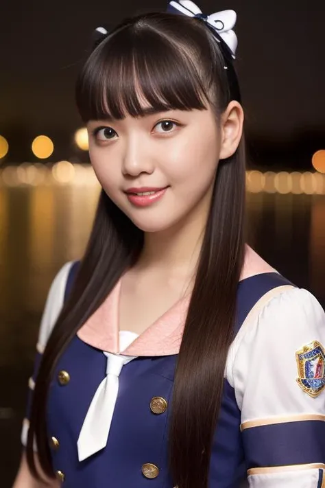 1girl,(wearing a sailor costume:1.2),(RAW photo, best quality), (realistic, photo-realistic:1.4), masterpiece, an extremely delicate and beautiful, extremely detailed, 2k wallpaper, Amazing, finely detail, extremely detailed CG unity 8k wallpaper, ultra-detailed, highres, soft light, beautiful detailed girl, extremely detailed eyes and face, beautiful detailed nose, beautiful detailed eyes,cinematic lighting,city lights at night,perfect anatomy,slender body,smiling ,  <lora:momiyamahimeri_lora:0.8>