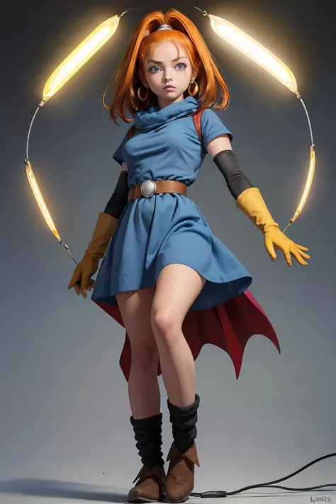 (masterpiece, best quality), 1girl, <lora:barbara:1> barbara \(dq6\),purple eyes,orange hair,long hair,high ponytail,earrings,(cape:1.2),(light blue dress:1.4),belt,elbow gloves,(yellow gloves:1.2),(socks:1.1),boots