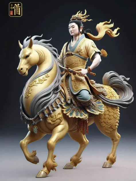 Chinese mythological characters, Kirin, Immortal, Xiangyun, Excellent, 3D, Highest Quality, Detailed.