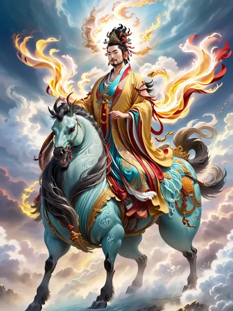 Chinese mythological characters, Kirin, Immortal, Xiangyun, 3D, highest quality, ultra detailed, photorealistic, vibrant colors, intricate designs, traditional Chinese elements, magical atmosphere, ornate costumes, flowing robes, glowing aura, majestic presence, ethereal clouds, dynamic poses, cultural richness, high resolution, 8K, epic scene, fantasy elements
 <lora:é²åä¸æ´¾@æ°´å¢¨ç¥è¯SDXL:1>