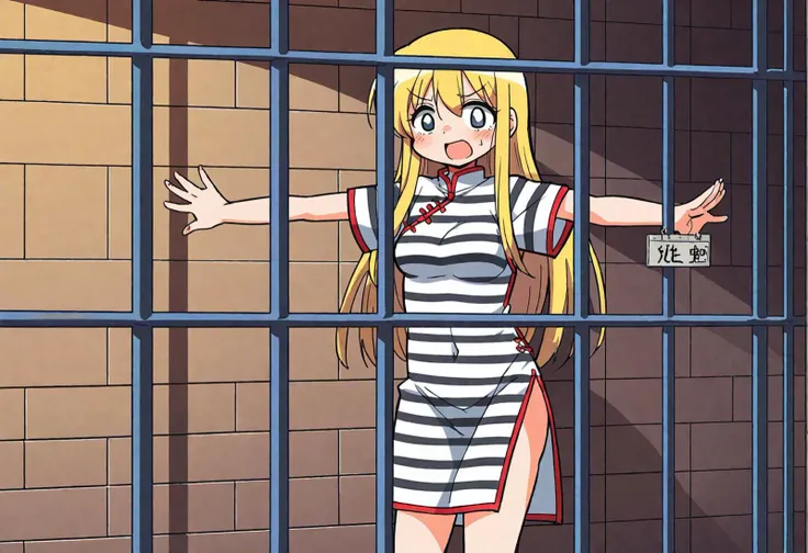 (art by mildt:1.1), (art by maturiuta sorato:0.05), female, vietnamese dress, blonde hair, in a prison,