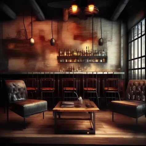 <lyco:Grunge_style_interior_design_Sa_May:1.0> Grunge style interior design by bar