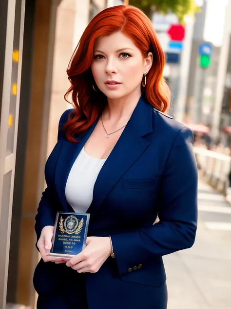 Award Winning Photograph of [Debra Messing|Poppy Montgonery] as a Police Detective, absurdres, incredibly absurdres, real_life, uhd, 4k,