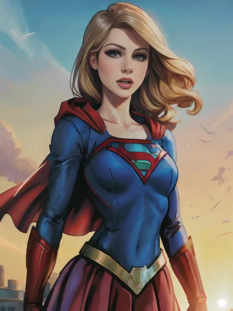 Melissa Benoist is Supergirl, <lora:Xenos-Camicature:0.8>, marvel cinematic universe,