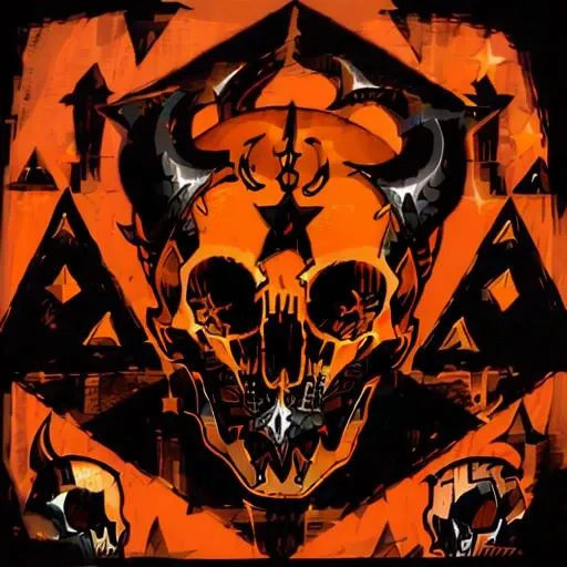 (a skull with triangle and stars in the background, orange color:1.2), (giant skull faced demon:1.2), <lora:cyberpunk2077Tarot_tarotCard512x1024:1>