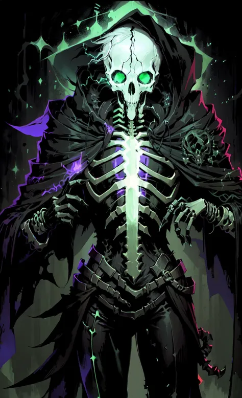 <lora:EvilLoRa:1> , Style-Necromancy, the skeleton of a necromancer mage shrouded in green energy, NecromancyAI, full body, 1boy, <lora:tarot card 512x1024:0.6>,
