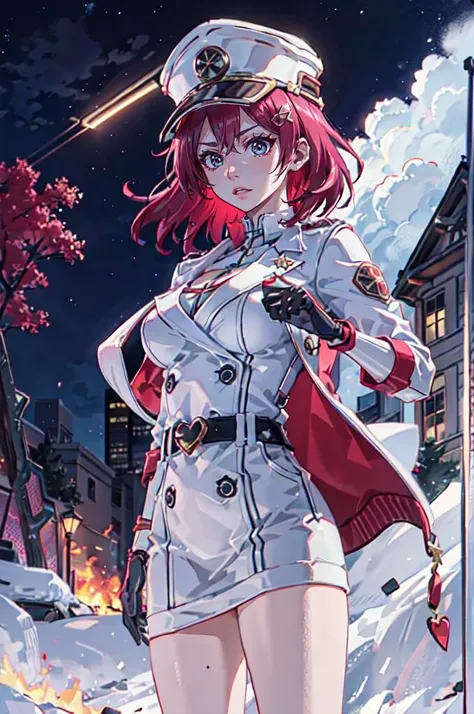 <lora:quincy_style:0.8> quincy, gloves, hat, jacket, white gloves, military hat, cowboy shot, <lora:Char-HonkaiSR-Topaz-V1:0.7> topaz \(honkai: star rail\), black gloves, thigh strap, knee boots, hair ornament,, absurdres, ultra detailed, masterpiece, best quality, aesthetic, detailed,
