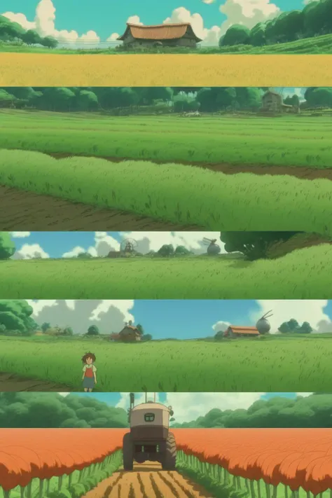 <lora:Studio Ghibli Style:1>Studio Ghibli Style - a farm field, animation in the style of Studio Ghibli