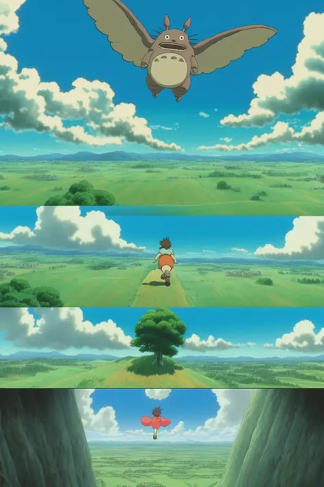 <lora:Studio Ghibli Style:1>Studio Ghibli Style - DVD Screengrab, 2001 Studio Ghibli movie, a giant flying god over a landscape