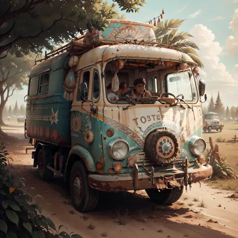 <lora:BohoAI:.8>, bohoai truck