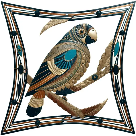 <lora:bohoai_v10:0.5> bohoai Parrot, intricate black filigree AND marbledmix19 cloisonn panel, very detailed