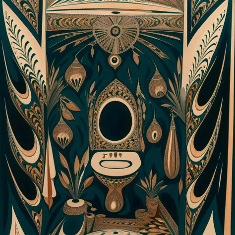 <lora:bohoai_v10:0.75> bohoai wc, intricate black filigree AND marbledmix19 wood, very detailed