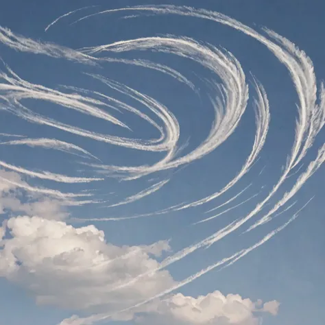 Clear or partly cloudy sky with visible signs of wind, such as streaks or swirls indicating air movement.