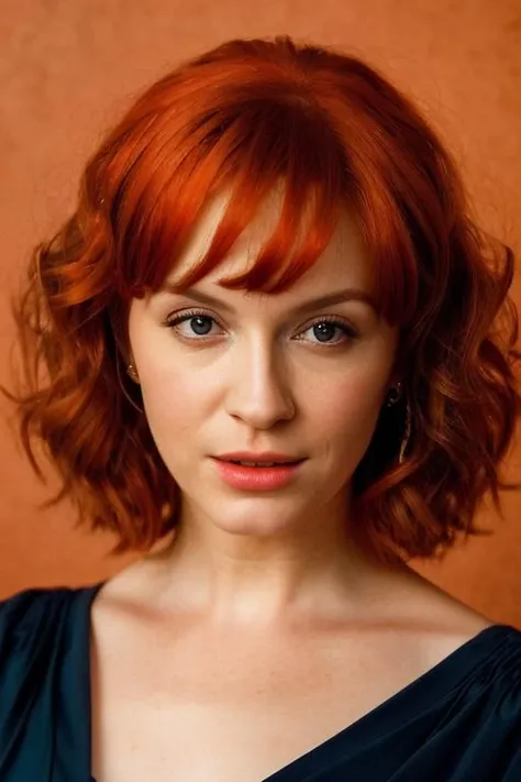 <lora:chr1sh3n:1>, Realistic portrait of a beautiful chr1sh3n woman,  1girl, solo, long hair, looking at viewer, (((orange hair))), simple background, parted lips, lips, realistic, soft lighting, professional Photography, Photorealistic, detailed, RAW, analog, sharp focus, 8k, HD, DSLR, high quality, Fujifilm XT3, film grain, award winning, masterpiece