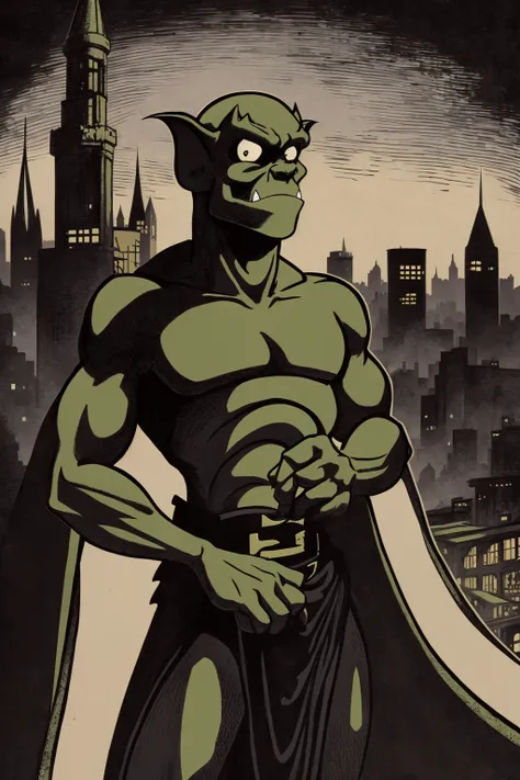 masterpiece, best quality, lexington, solo, gargoyle, colored skin, black eyes, claws, fantastic atmosphere, dark night, gothic city background, retro artstyle <lora:Lexington:1>