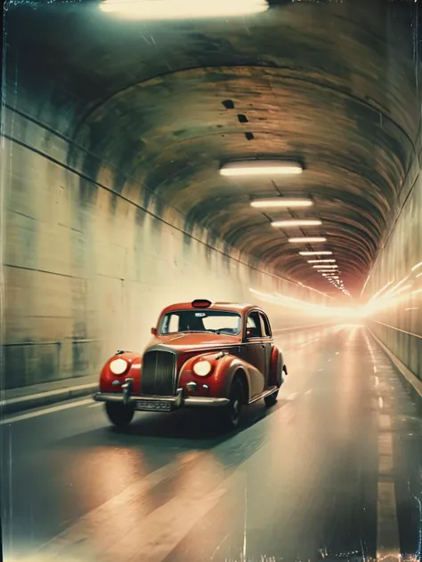 35mm Vintage photo of, Vintage Car Driving Through Stunning Underpass, <lora:Vintage_Street_Photo:0.85>