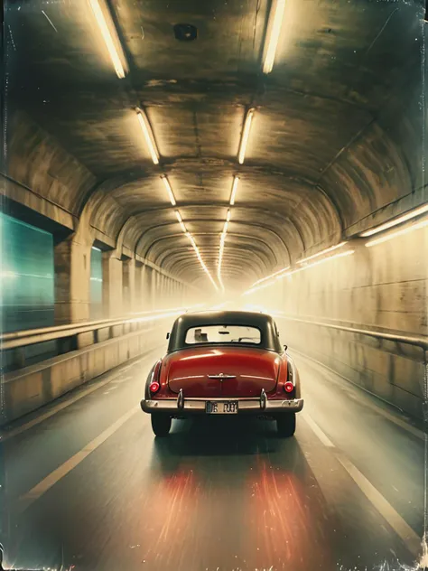 35mm Vintage photo of, Vintage Car Driving Through Stunning Underpass, <lora:Vintage_Street_Photo:0.85>